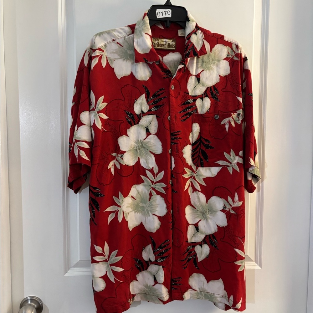 Mens Caribbean Blues Tropical Hawaiian Short-Sleeve Shirt Sz L